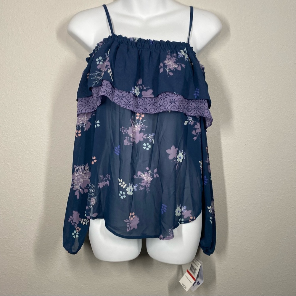 New Jolt Floral Fantasy Cold Shoulder Blouse Size XSmall Cottagecore Spring